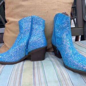 Blue Glitter Ankle Boots